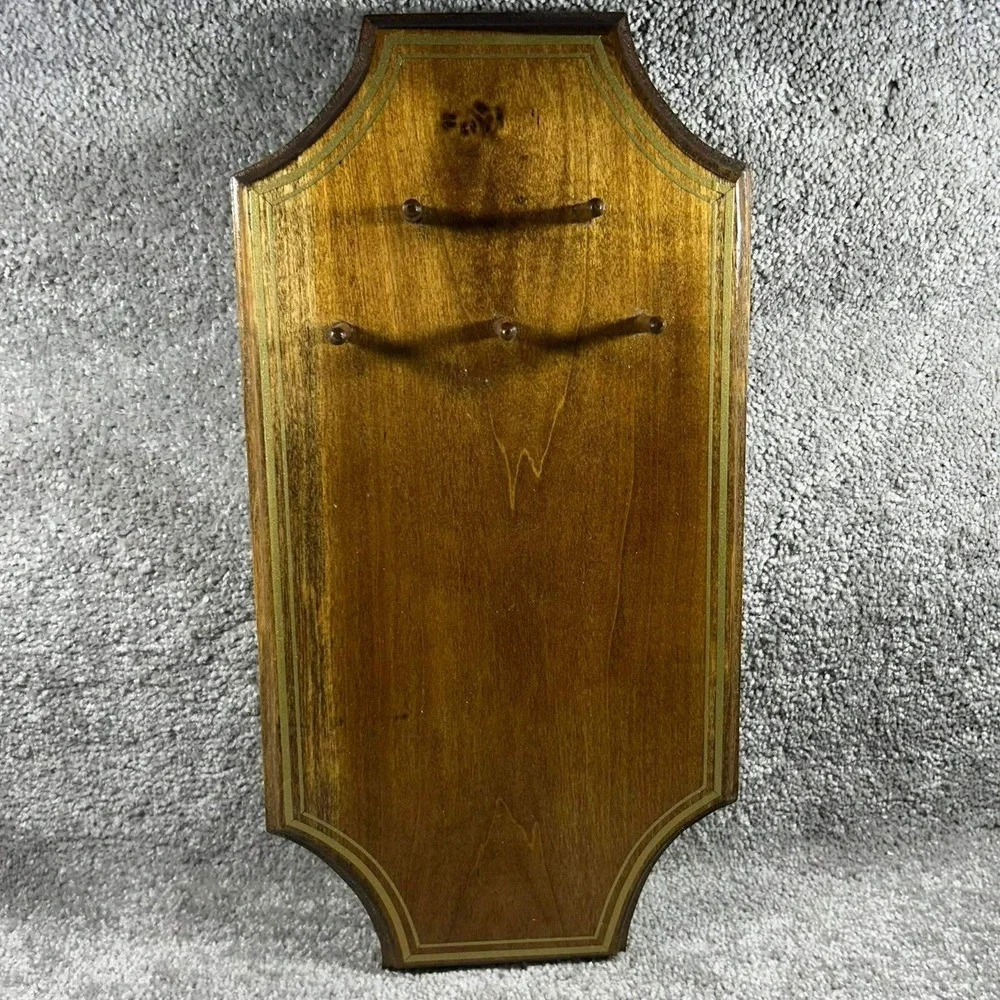 Wall Rack Brown Wood Gold‎ Inlay 4 Peg Key Jewelry Holder